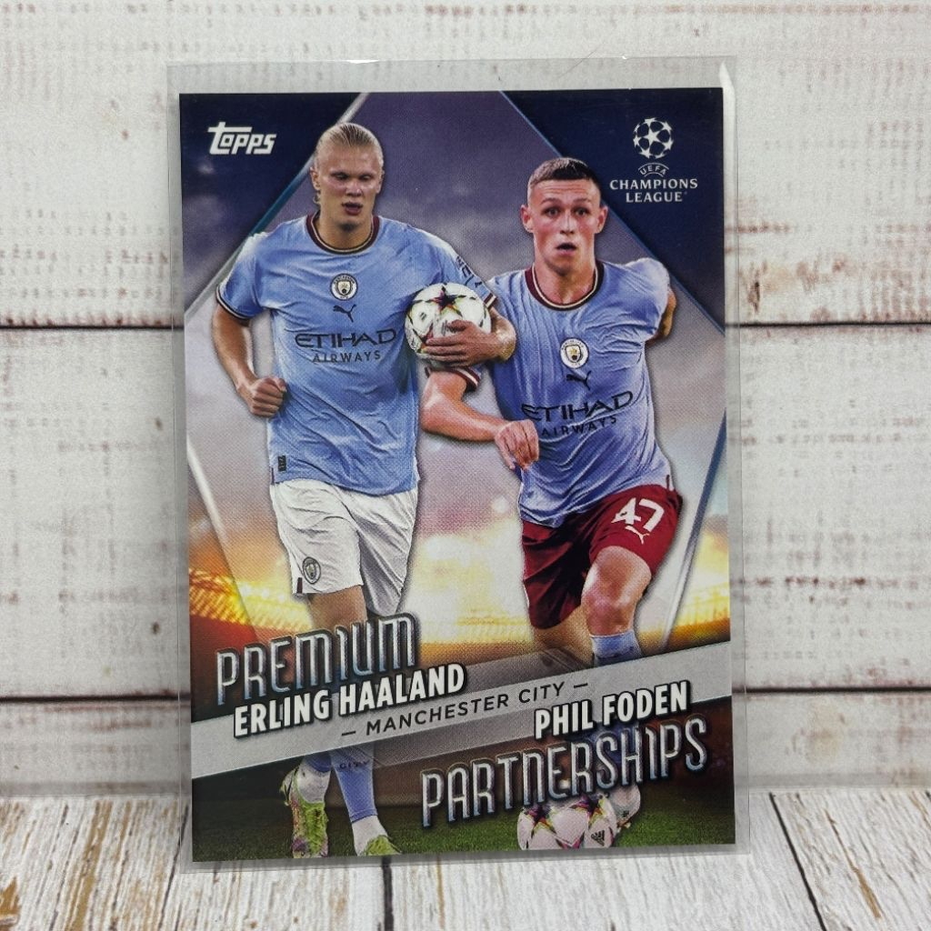 Kartu Bola Haaland Foden Premium Partnership Manchester City Topps Original