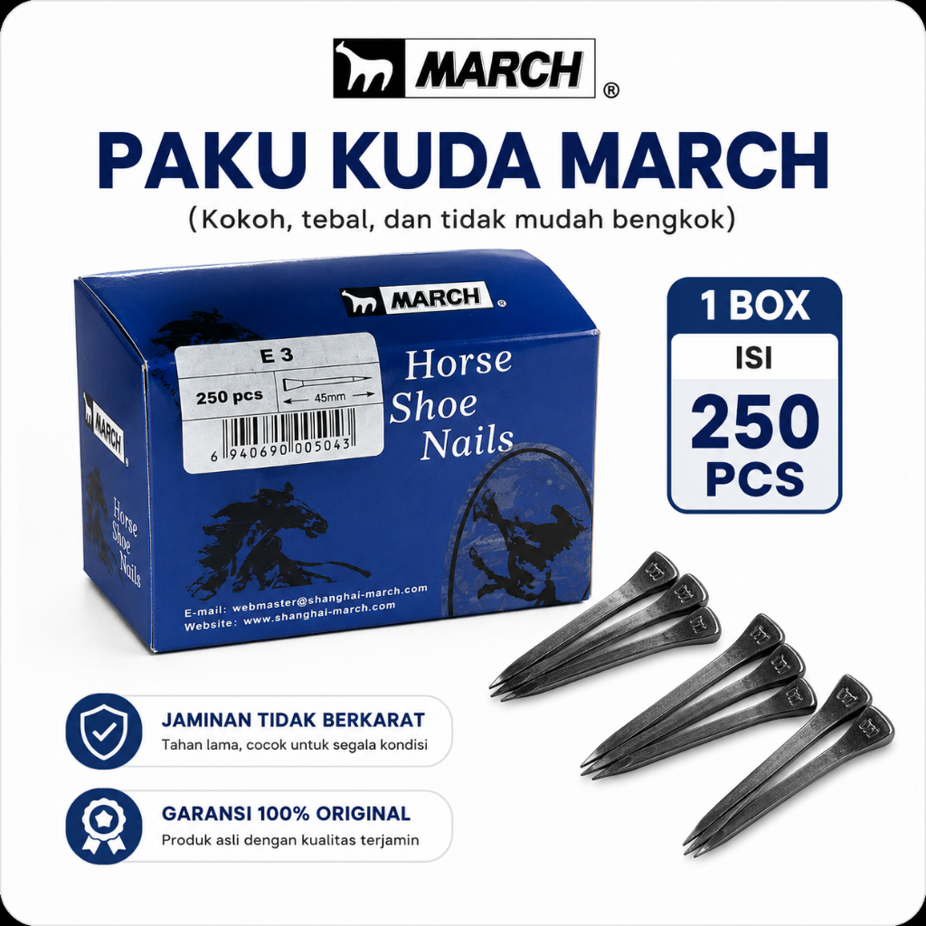 Paku Kuda 1 Box Dus Import Paku Merk MARCH Paku Sepatu Tapal Kuda Pacu hingga Tunggang