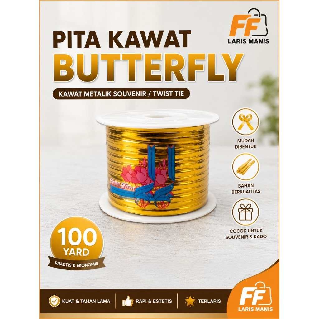 pita kawat butterfly / kawat metalik souvenir / twist tie roll 100 yard