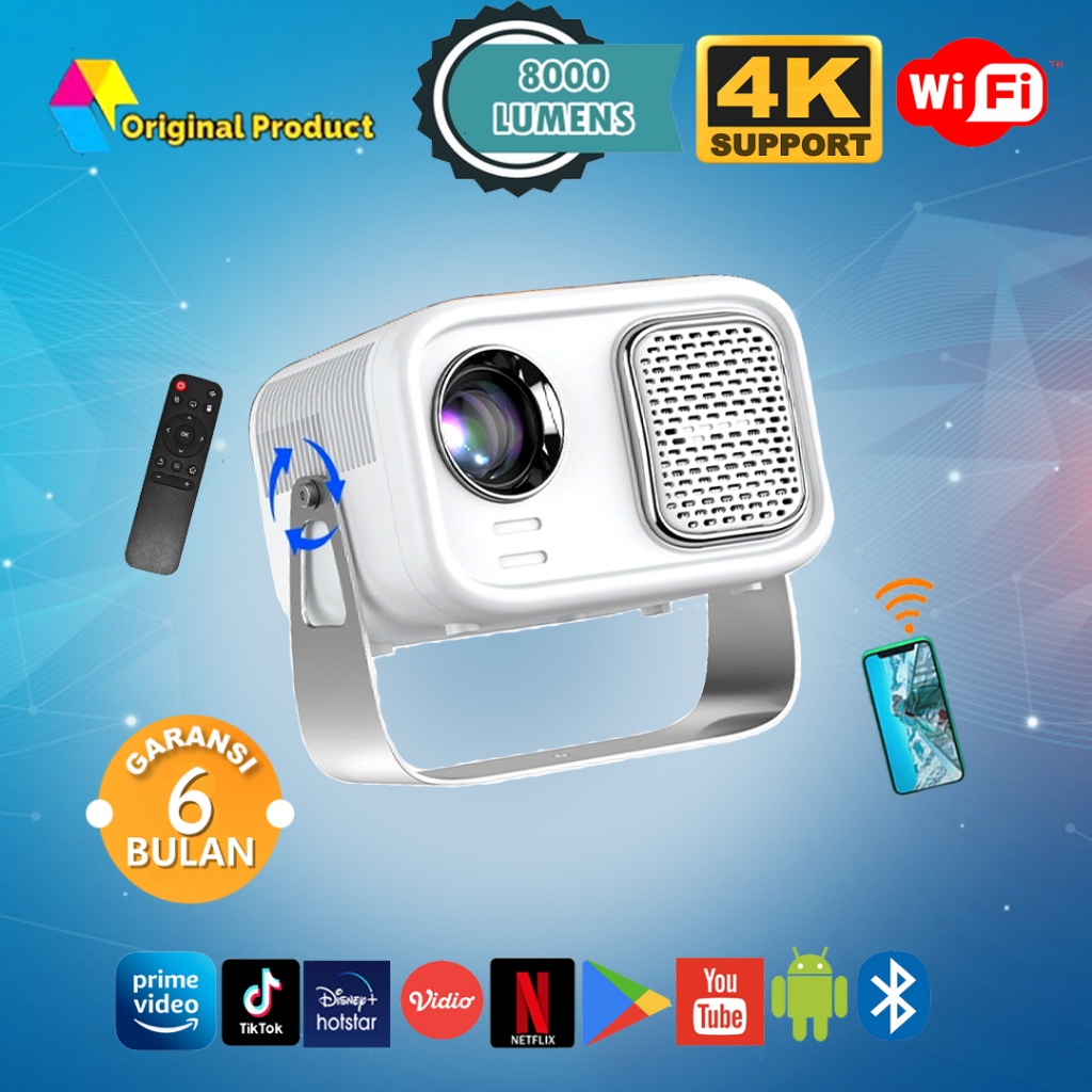 Proyektor Android Wifi Bluetooth 8000 Lumens Projector Android Garansi Resmi 6 Bulan