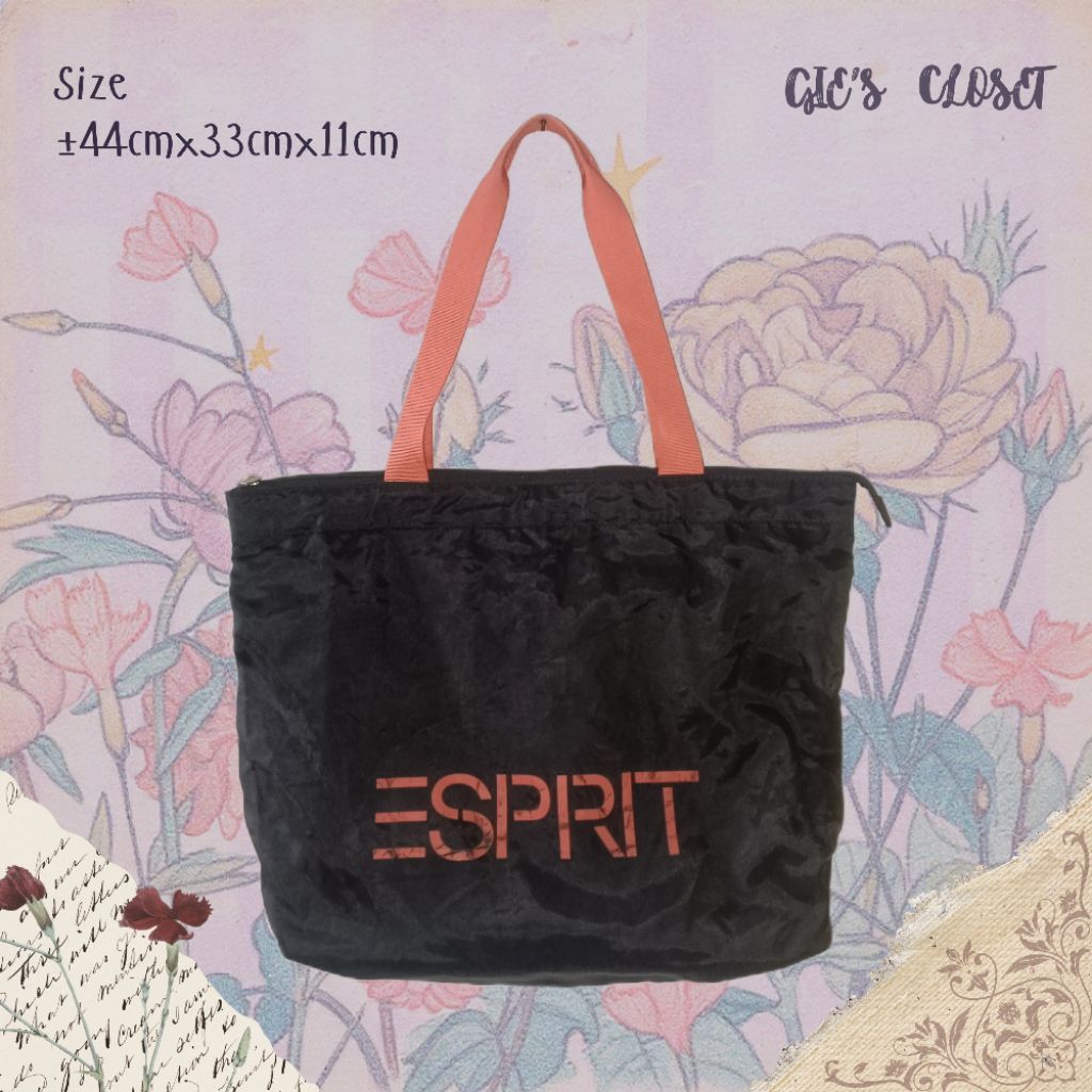 [SALE] Esprit Black Orange Tote Bag Preloved pl second branded ori | Gie's Closet