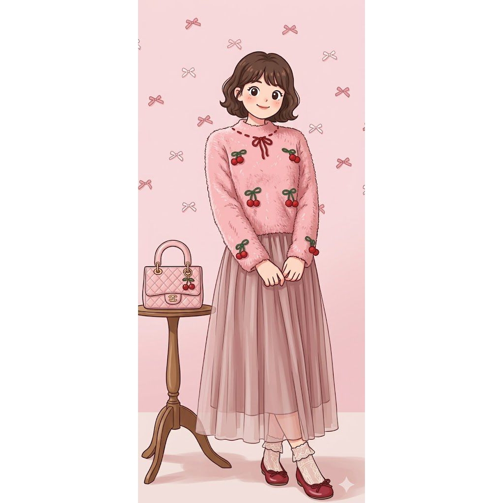 Sweater Fuzzy Cherry Pink Fanta / Rajut Bulu Halus / Sweater Bulu Halus / Sweater Cherry / Sweater F