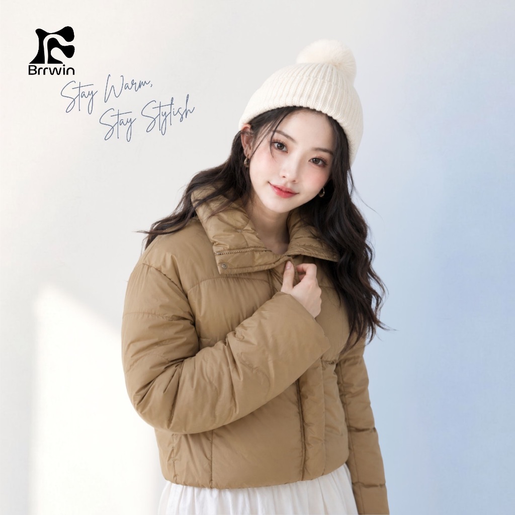 Brrwin Hooded Crop Puffer Jacket - Khaki Tan