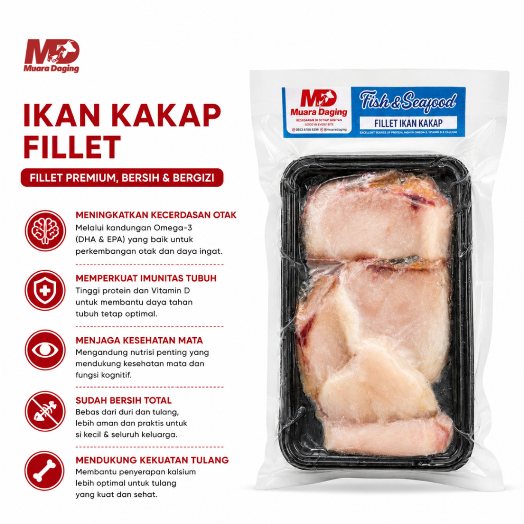 MD FISH SEAFOOD Ikan Kakap Fillet 250gr - BEBAS FORMALIN & ZAT PENGAWET BERBAHAYA