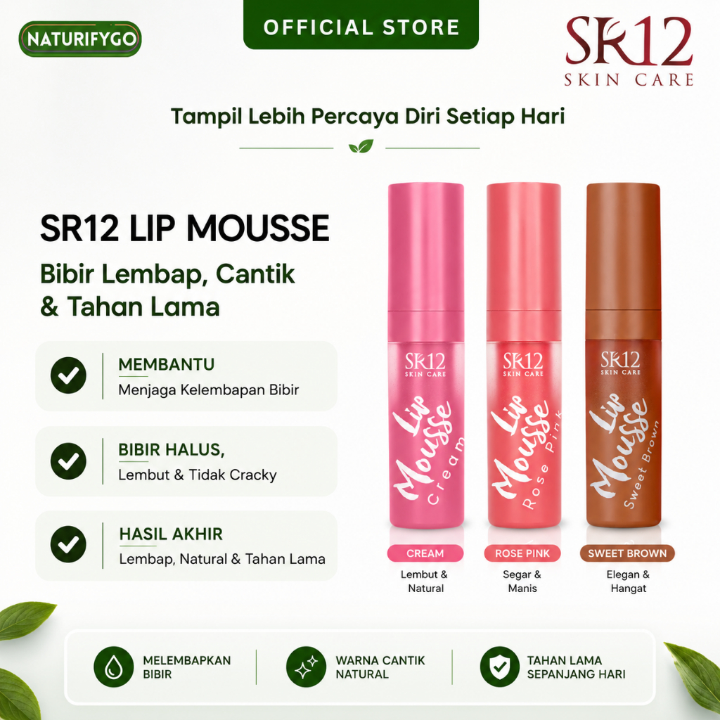 SR12 Lip Mousse ( FREE INAI KUKU) Original Lip Cream Matte Tahan Lama Tidak Cracky Melembapkan Bibir