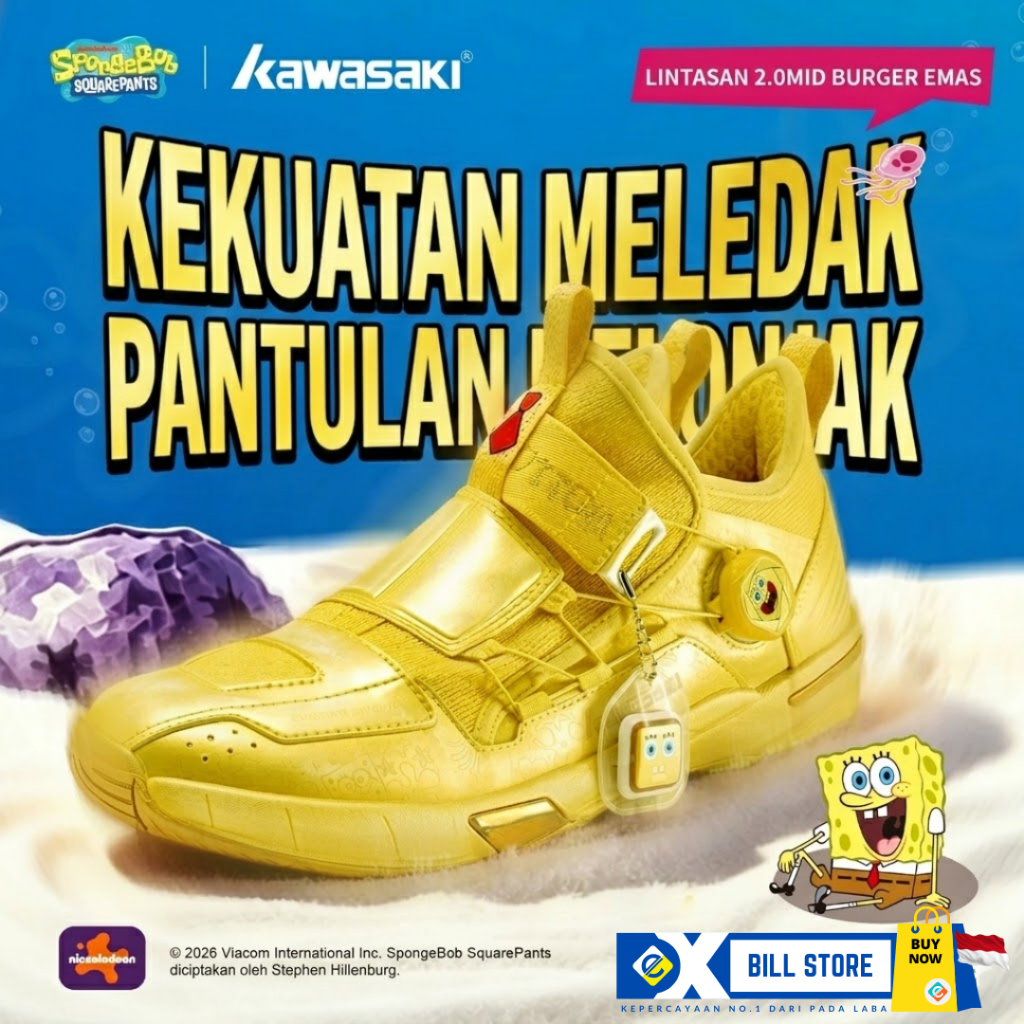 [ORIGINAL] Sepatu Badminton shoes Kawasaki x SpongeBob Time Travel 2.0 Edition Mid Dial Sol Karbon p