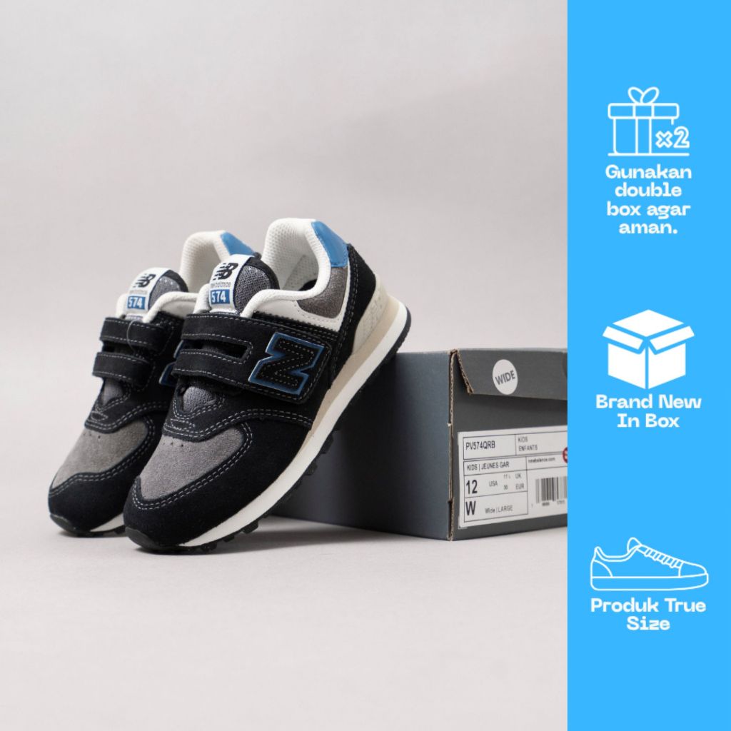 Sepatu Kids / Sepatu Anak / New Balance 574 Kids - BLACK GREY BLUE