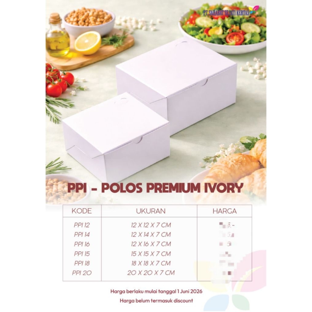 Dus Snack Kue putih ivory / Dus Kue polos ivory ivori Uk. 12x12, 12x14 & 12x16 (50 dan 100 lembar)