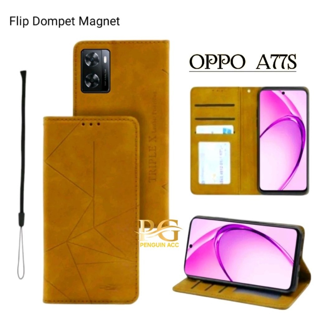Casing OPPO A77S Flip Leather Case Dompet Kulit Premium Terbaru