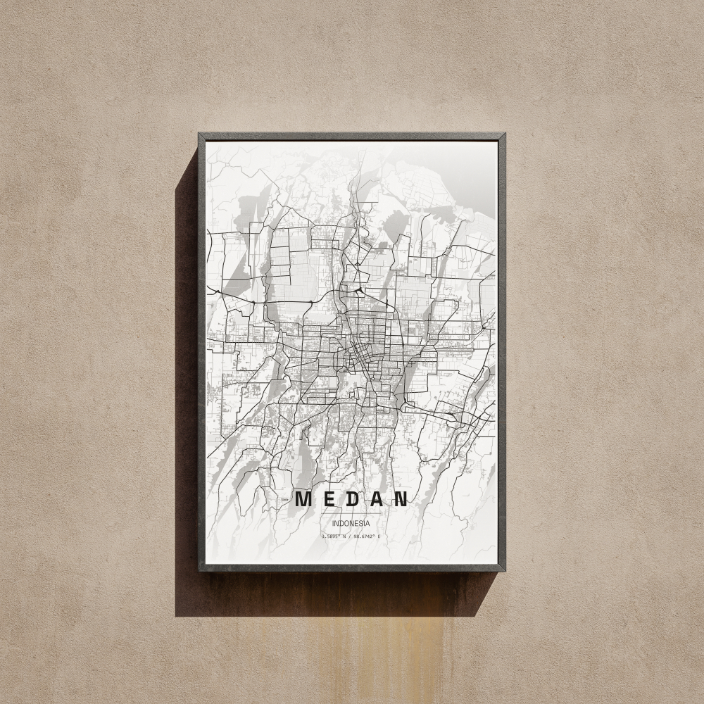 Medan City Map Wall Art Poster Peta Kota Medan Hiasan Dinding Aesthetic Ukuran A3