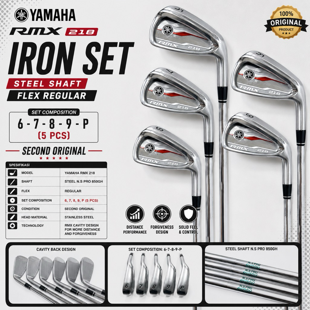 Stick Golf Iron Set Yamaha RMX 218 Shaft Steel Flek Reguler Second Original