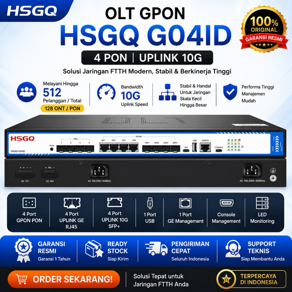 New OLT GPON HSGQ 4 PON Type G04ID Uplink 10G