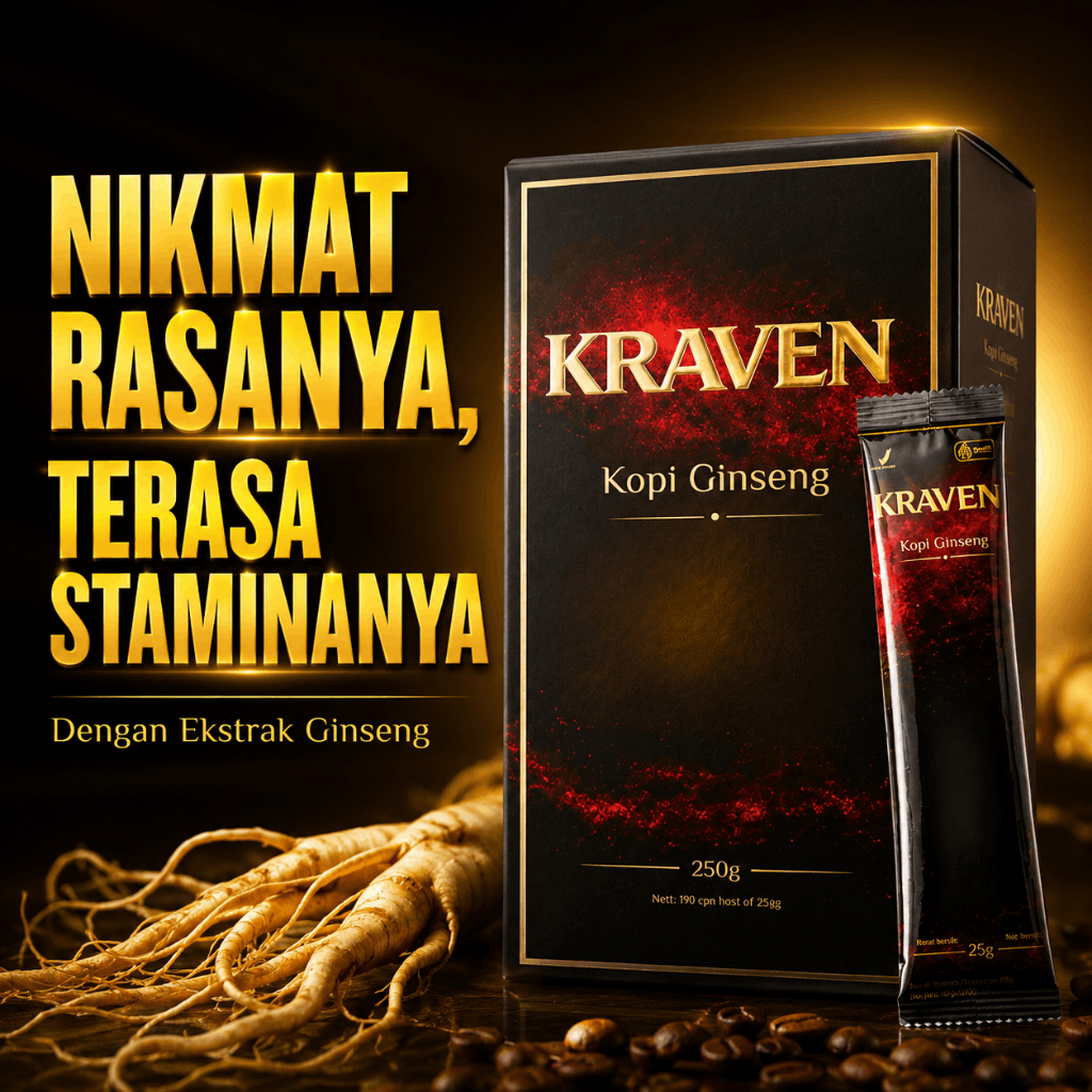 Kopi Ginseng Premium KRAVEN | BPOM dan Halal MUI | Lebih Kuat Keras dari SLB Koffie