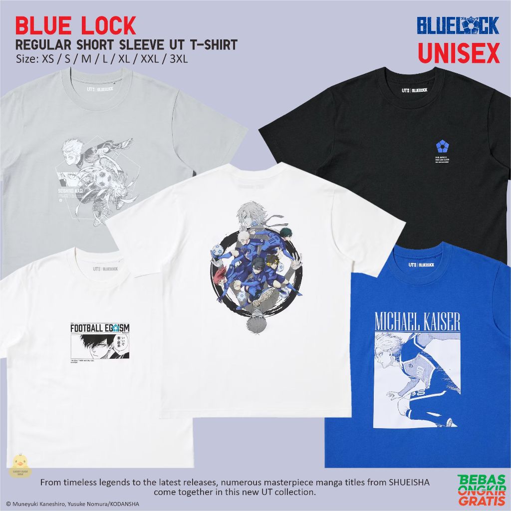 UNIQLO Blue Lock Eleven UT Shirt Unisex Kaos Katun Anime Egoist Manga Sepak bola