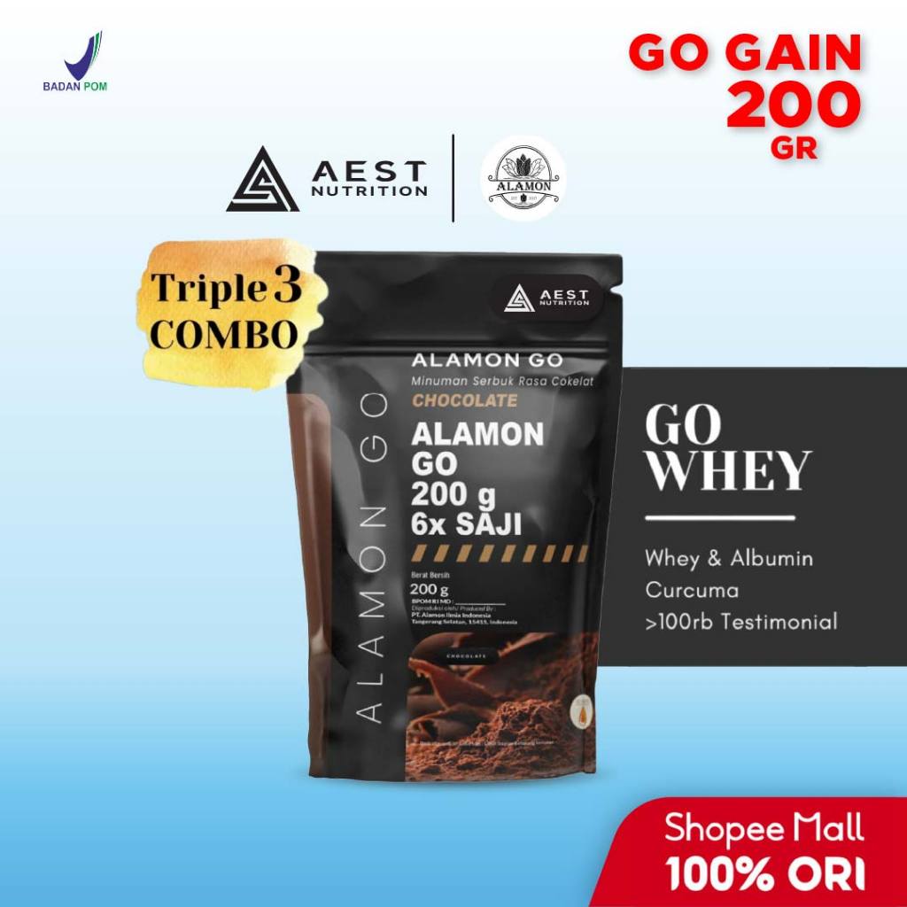 Alamon GO GAIN 200 gram Penambah Penggemuk Berat Badan Natural Whey + Albumin + Temulawak