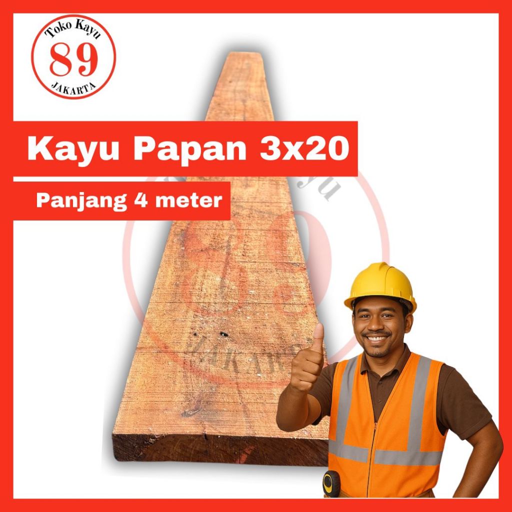 Kayu Papan 3x20 Meranti panjang 4 meter / Wood Board / Papan Cor / Papan Injakan Proyek / Papan Kera
