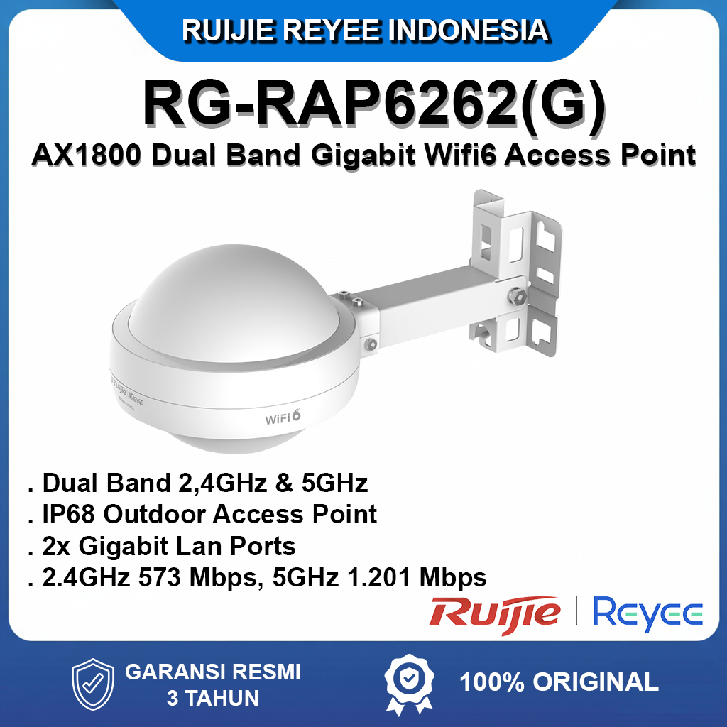 Ruijie Reyee RG-RAP6262(G) AX1800 Wifi6 Access Point + RG-POE-AT30 Adaptor POE