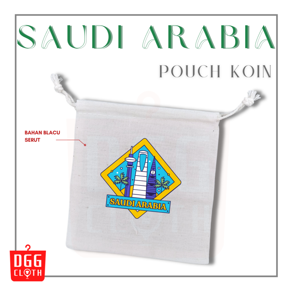 DGGCloth Pouch Koin Souvenir Saudi Arabia Dompet Koin Oleh Oleh Saudi Arabia Bahan Blacu Tali Serut