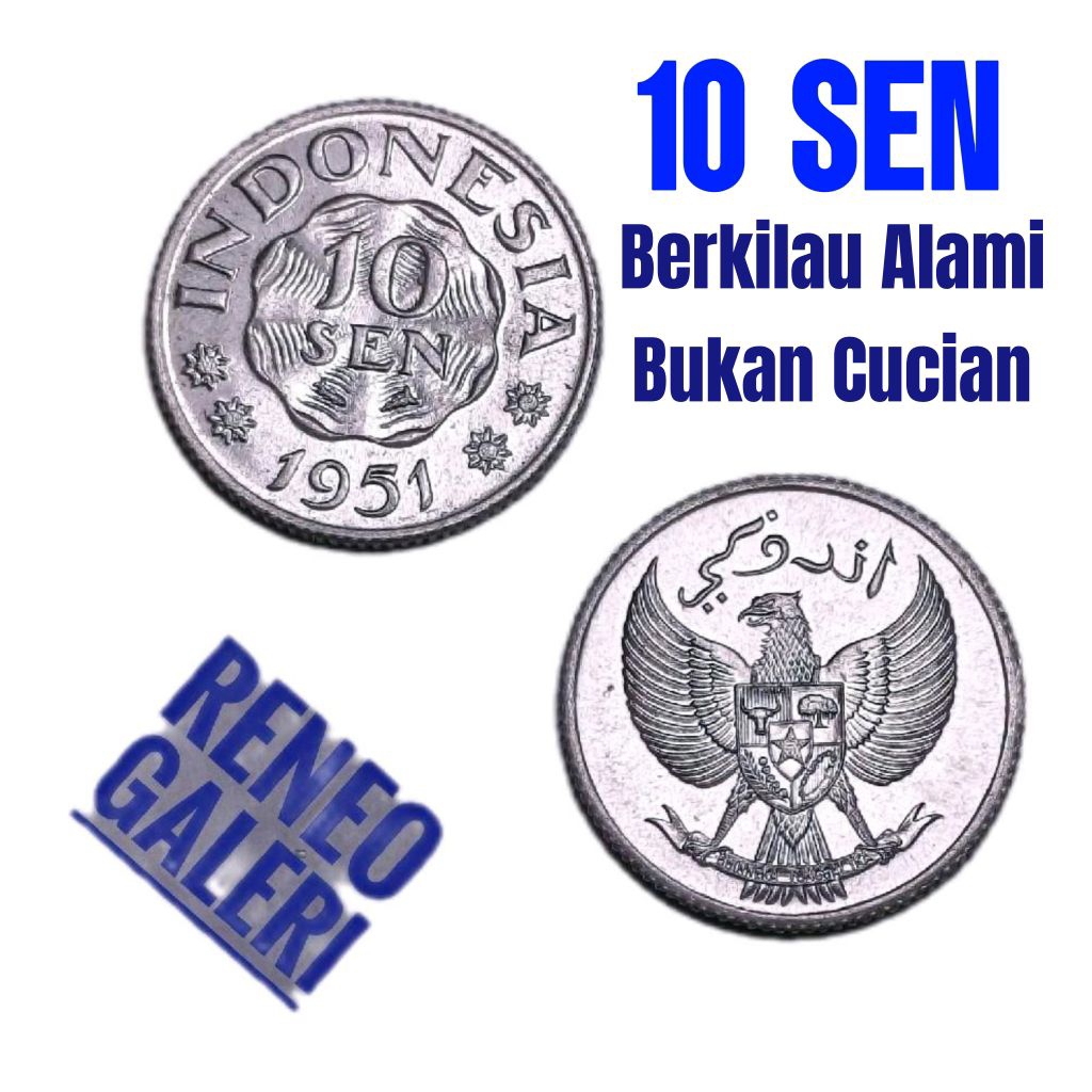 Berkilau koin 10 Sen Indonesia Tahun 1951 1954 1957 Uang logam Kuno 0,1 Rupiah