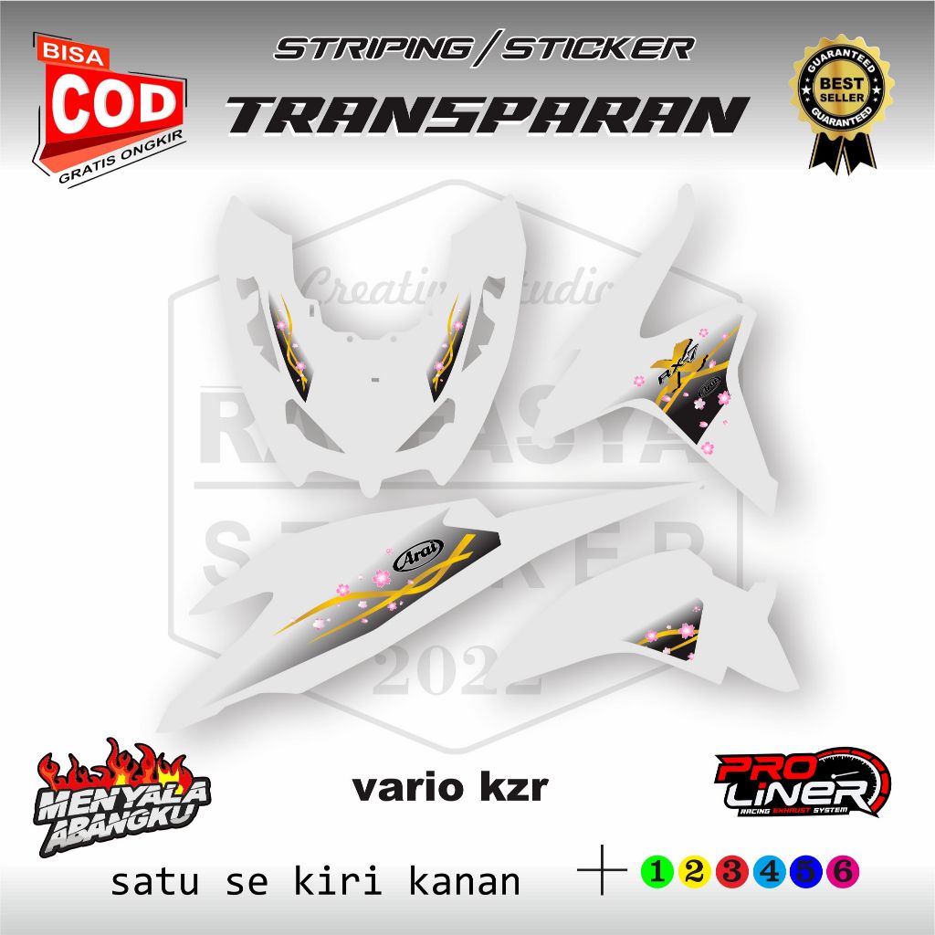 Striping Stiker Motor Transparan Vario KZR Motif Bunga Sakura Arai 1 Set