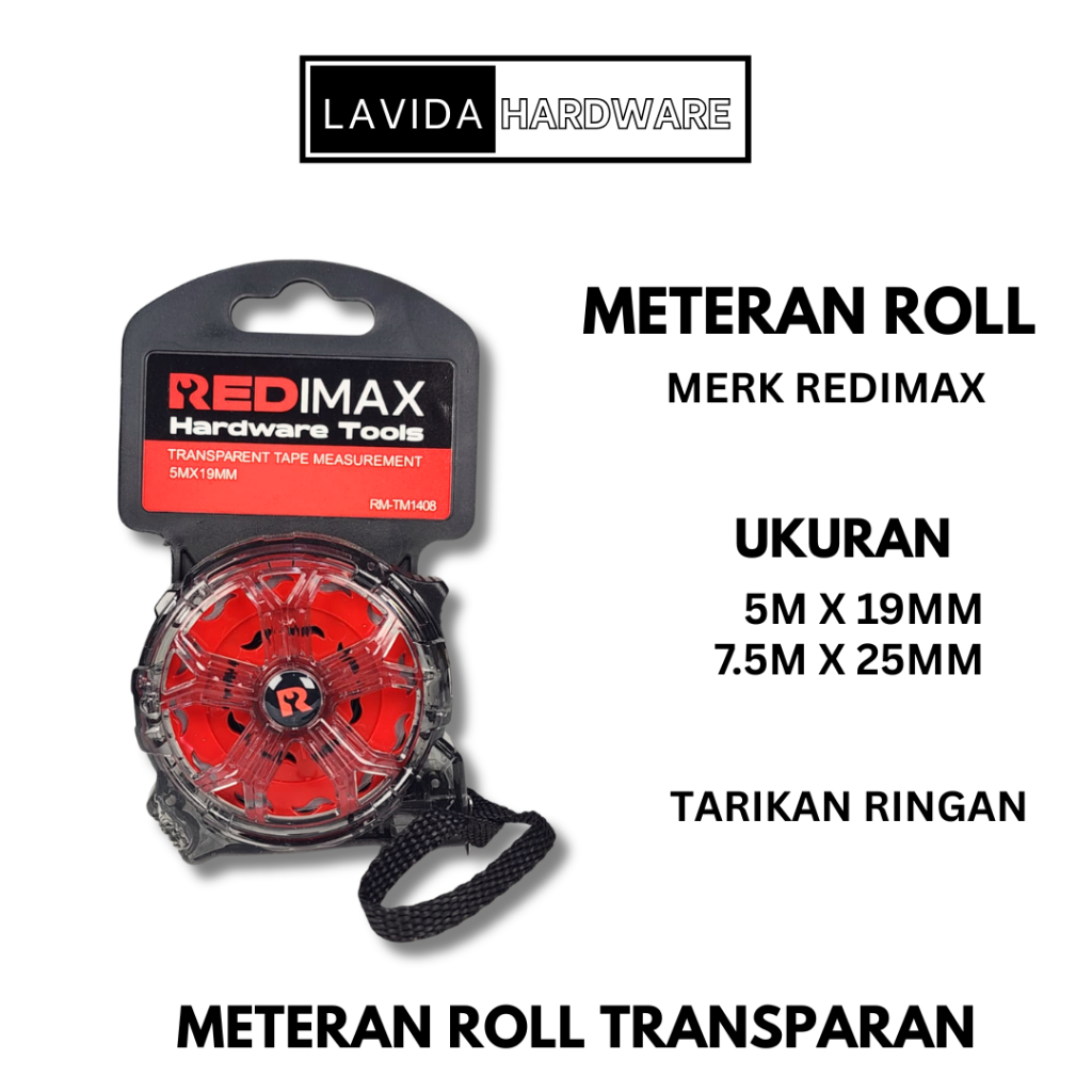 Meteran Roll Transparan Redimax Meteran Tukang