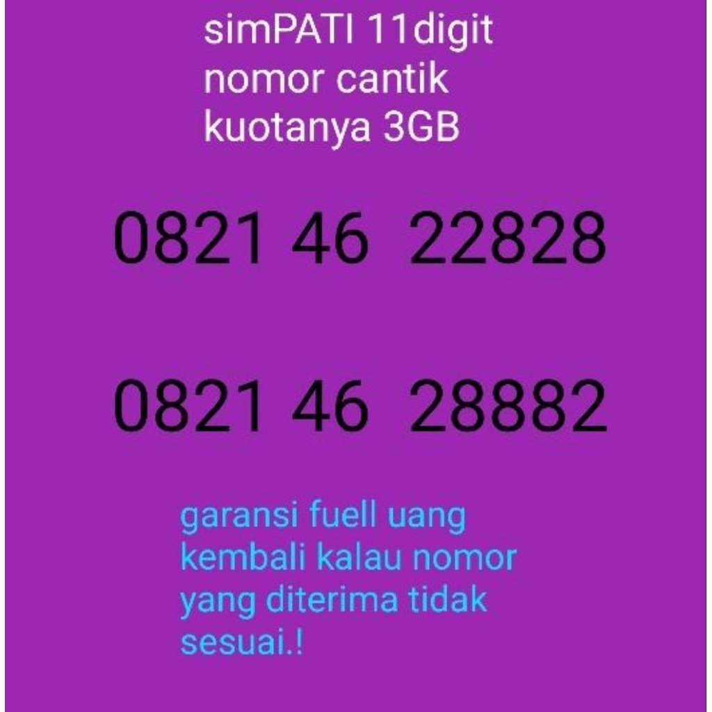 simPATI 11digit noCantik kuotanya 3GB