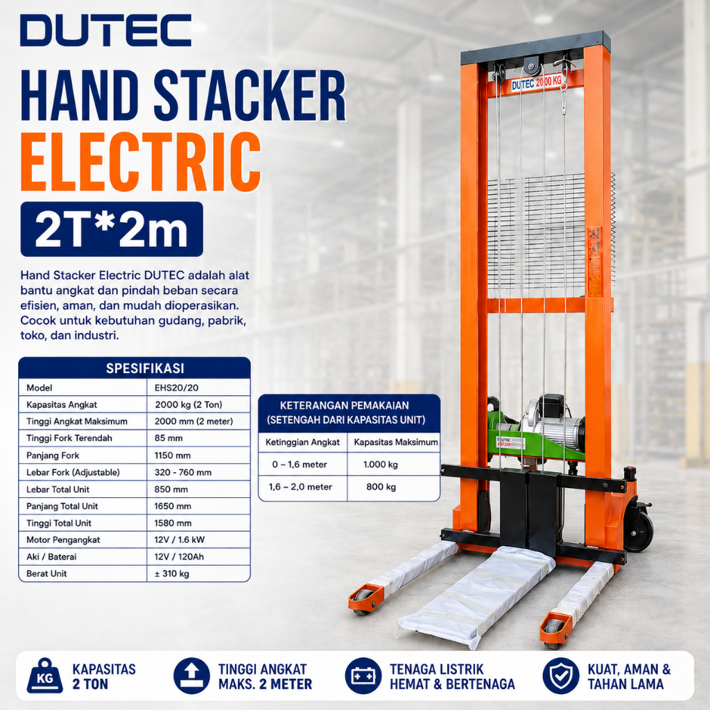 Hand Stacker electric 2Ton 2Meter / hand stacker elektrik