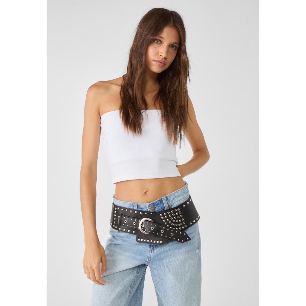 STRADIVARIUS Black Asymmetric studded belt