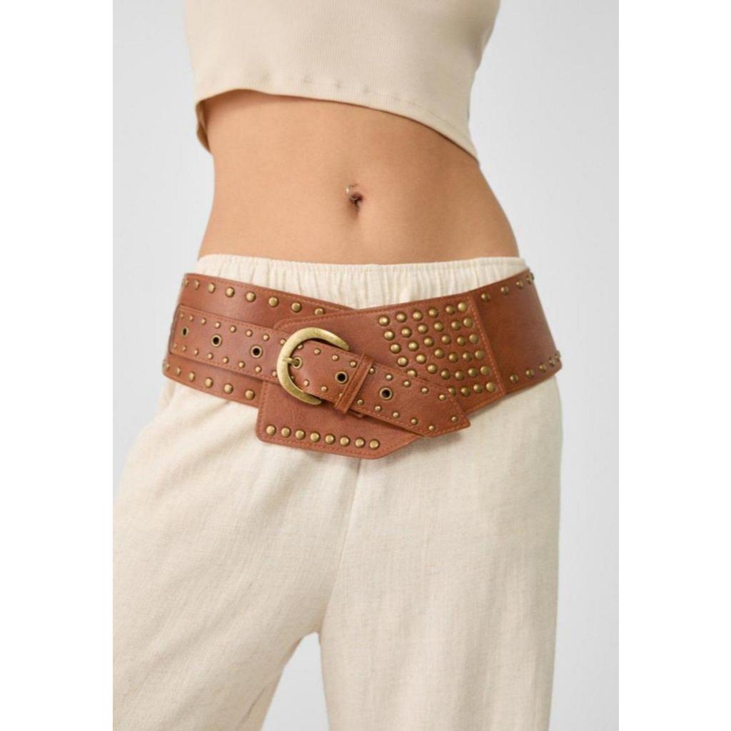 STRADIVARIUS Brown Asymmetric studded belt