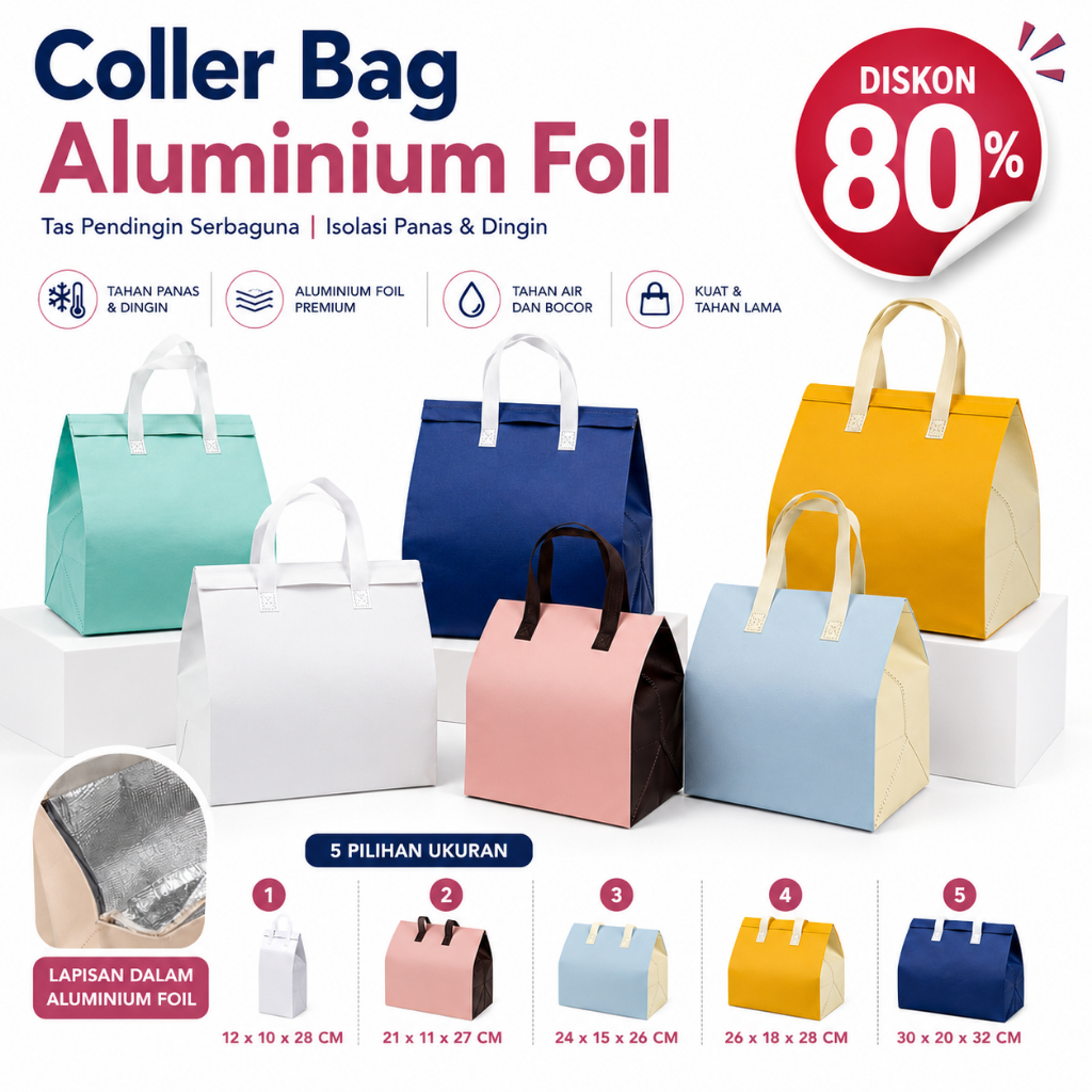 Tas Thermal Cooler Bag - Cooler Bag Aluminium Foil Thermal - Tas Bekal Makanan Anti Air Tahan Panas 