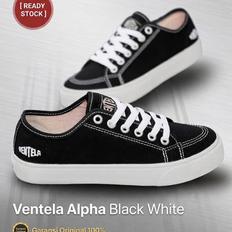 Sepatu Ventela Alpha-Black White /sepatu sneakres cocok buat sekolah SD/SMP/SMK,pria/wanita