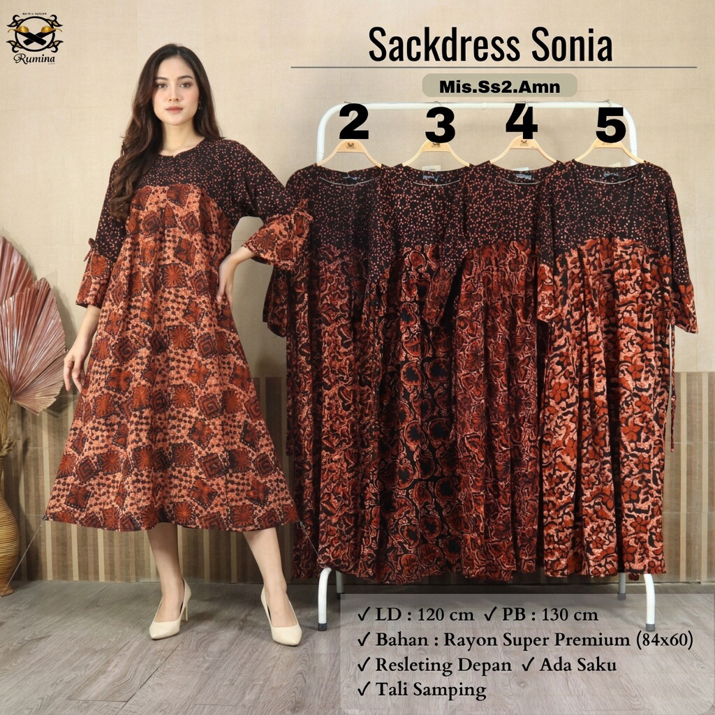 RUMINA (LD 120 PB 130) Best Seller Sackdres  SONIA Sackdress Bahan Premium Rayon Super Adem Halus Wa