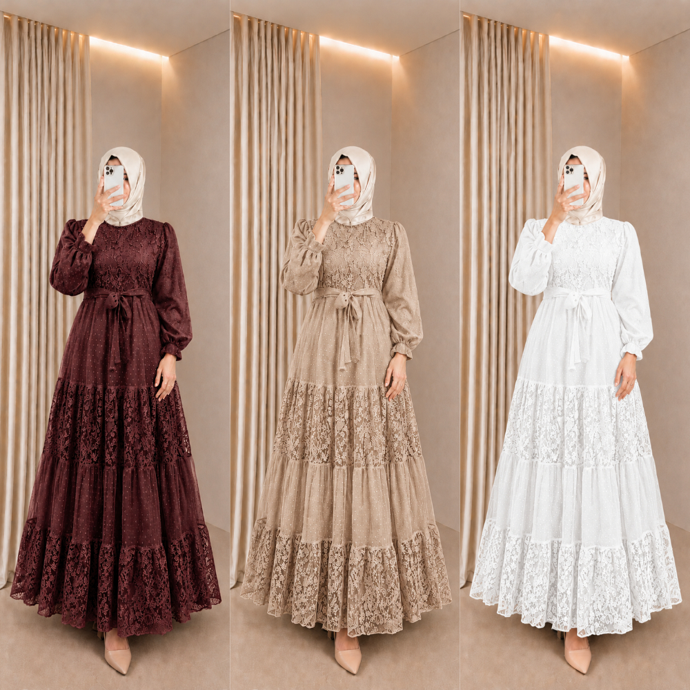 GAMIS BROKAT NADHIRA LAYER TINGKAT BROKAT CORNELI MEWAH A LINE DRESS MAYUNG BRIDESMAID GAUN PESTA GA