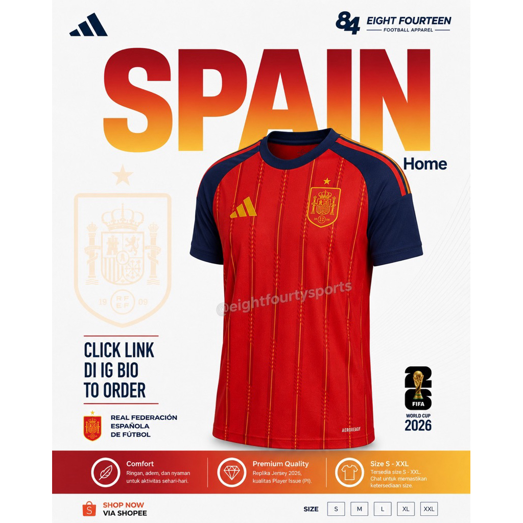(PLAYER ISSUE) Jersey Spain Spanyol Home Piala Dunia World Cup 2026
