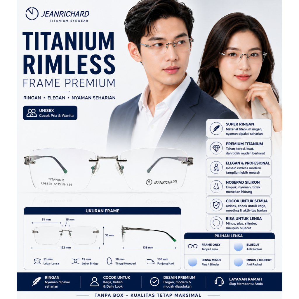 Optik Cahaya Truevue / Kacamata Rimless / Kacamata minus / kacamata baca / anti uv / anti radiasi