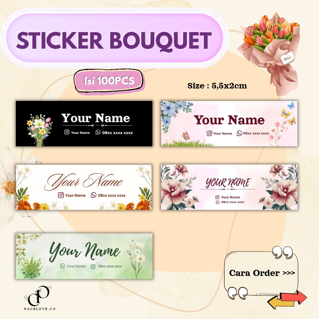 (ISI 100 Pcs) Stiker Buket Custom | Stiker Label Buket | Sticker Buket | Stiker label bunga
