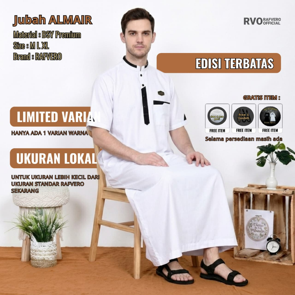 RAFVERO - Gamis Pria Almair Spesial Putih Edition Rafvero Original