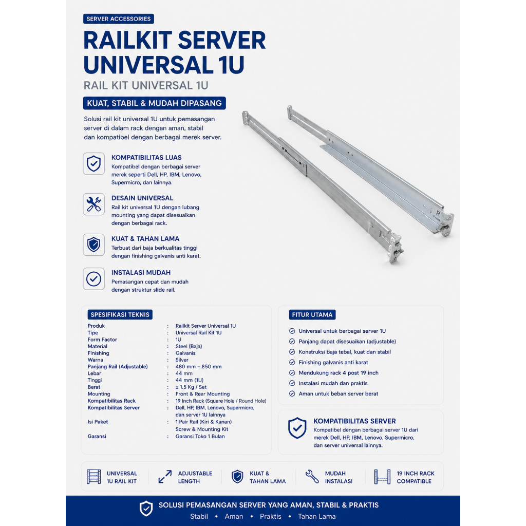 Railkit Server Universal 1U Rail kit Universal 1U