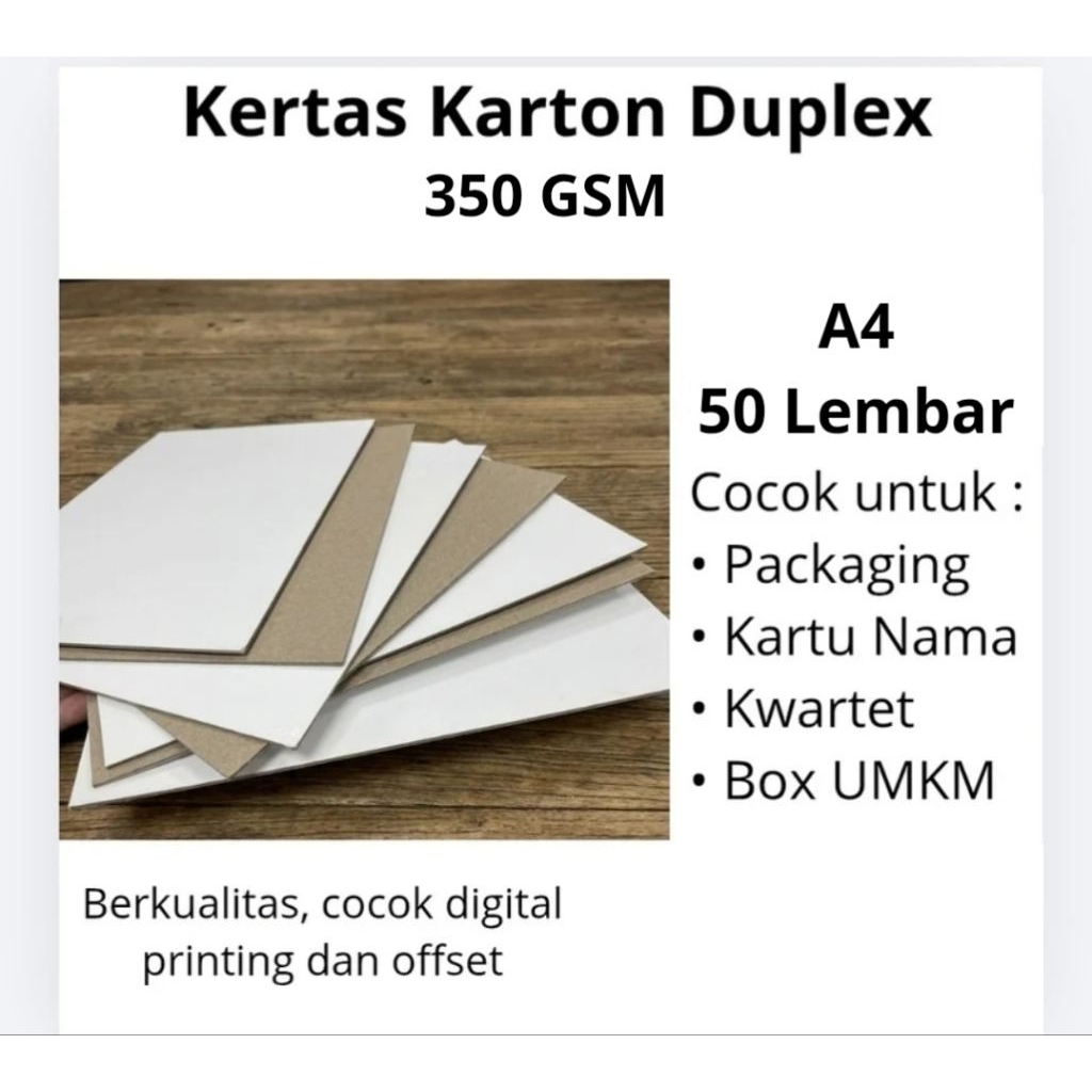 Kertas Karton Duplex Premium 350 GSM A4 Isi 50 Lembar | Bahan Packaging & Box Makanan