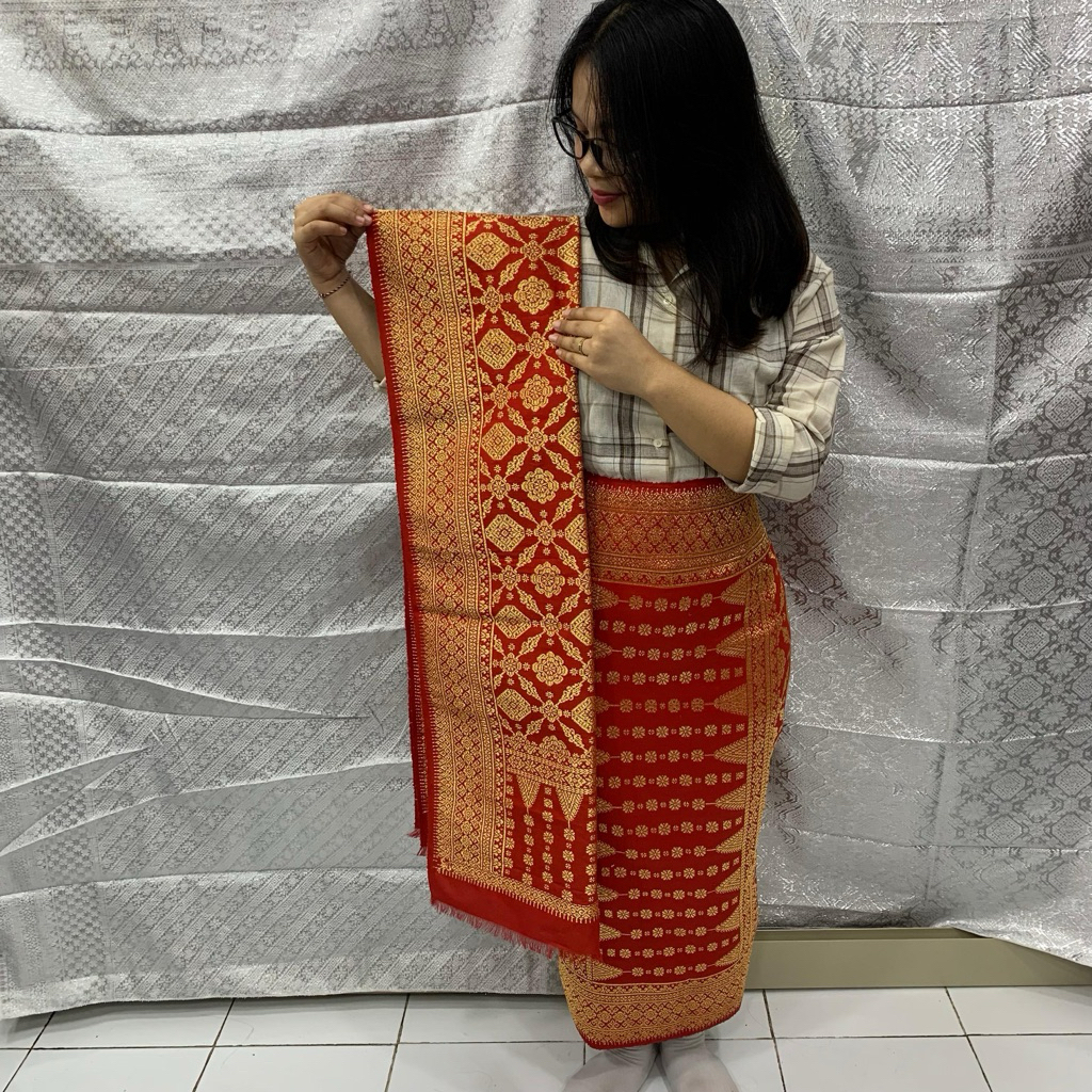 Set Songket Palembang + Selendang Asli Tenu Tangan Berlian Benang Dua