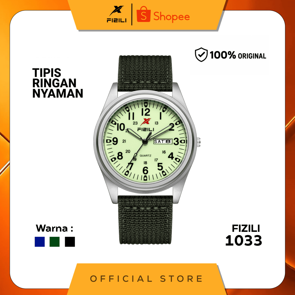 Jam Tangan Analog Pria Wanita Keren Sangat Tipis Original Fizili 1033 Luminos Watches Nylon Strap