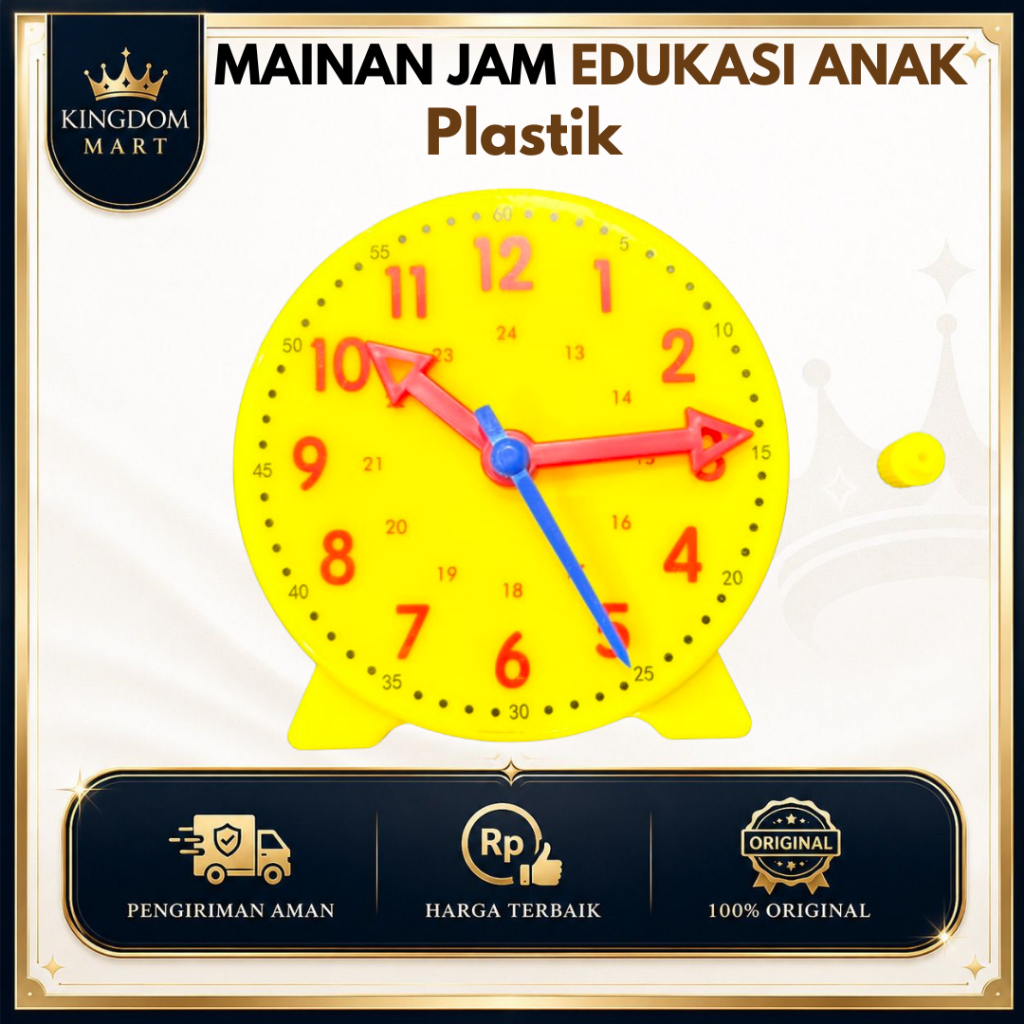 Mainan Jam Edukasi Anak Belajar Plastik | Mainan Montessori Gear Clock Jam Plastik Kuning Mini