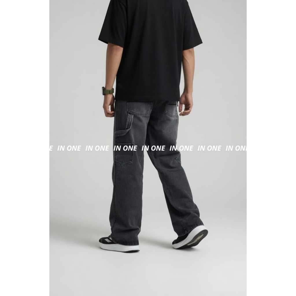 celana jeans panjang pria wide leg carpenter  celana carpenter jeans gombrong