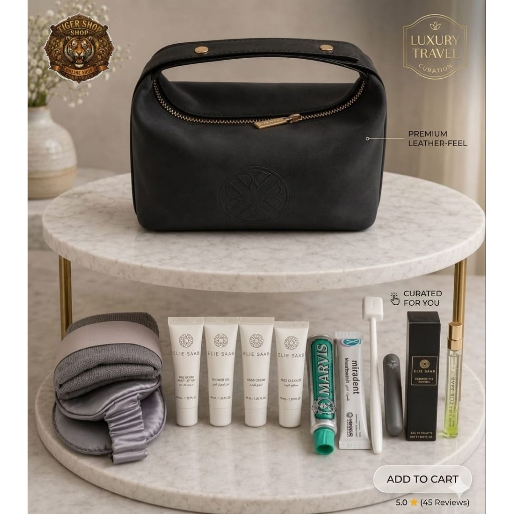 Elie Saab Luxury Travel Kit - Premium Leather-Feel Pouch