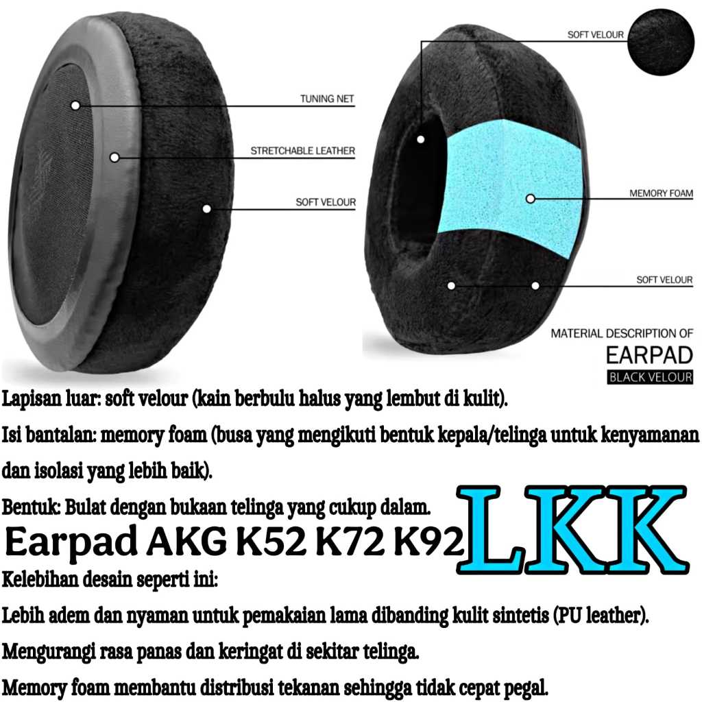 Bantalan Earcup Earpad Busa Headphone AKG K52 / AKG K 52