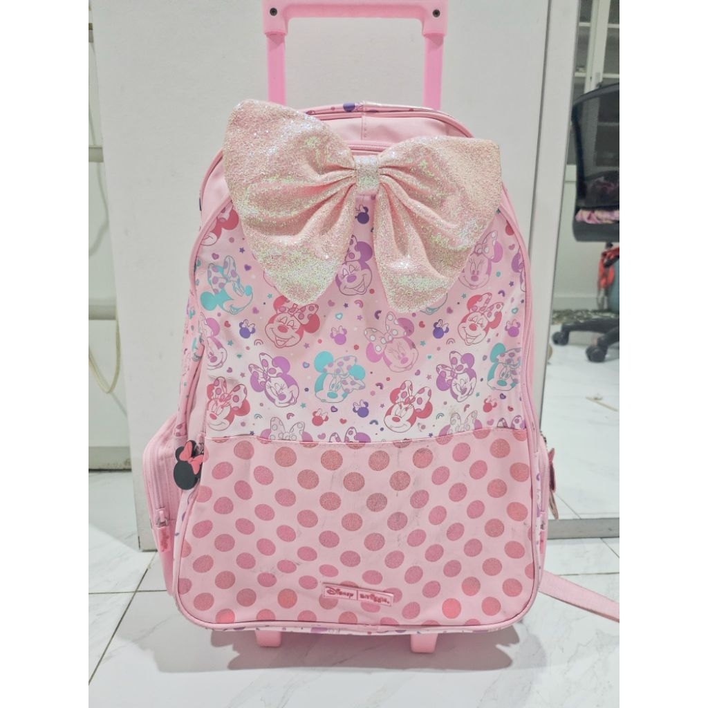 Smiggle Trolley Minnie Pink Bag tas dorong dengan roda Trolley Minnie Pink bag