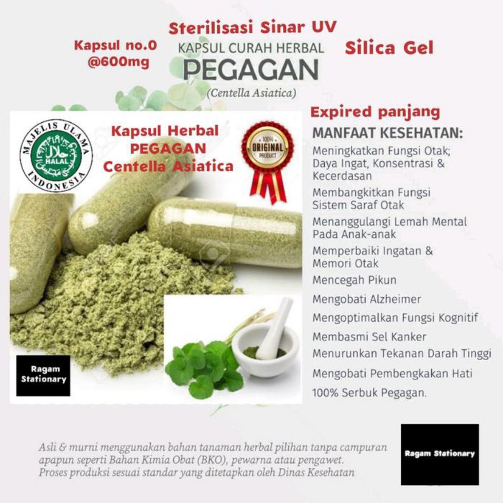 Kapsul Herbal Pegagan Centella Asiatica 100% Asli Ori Perbutir
