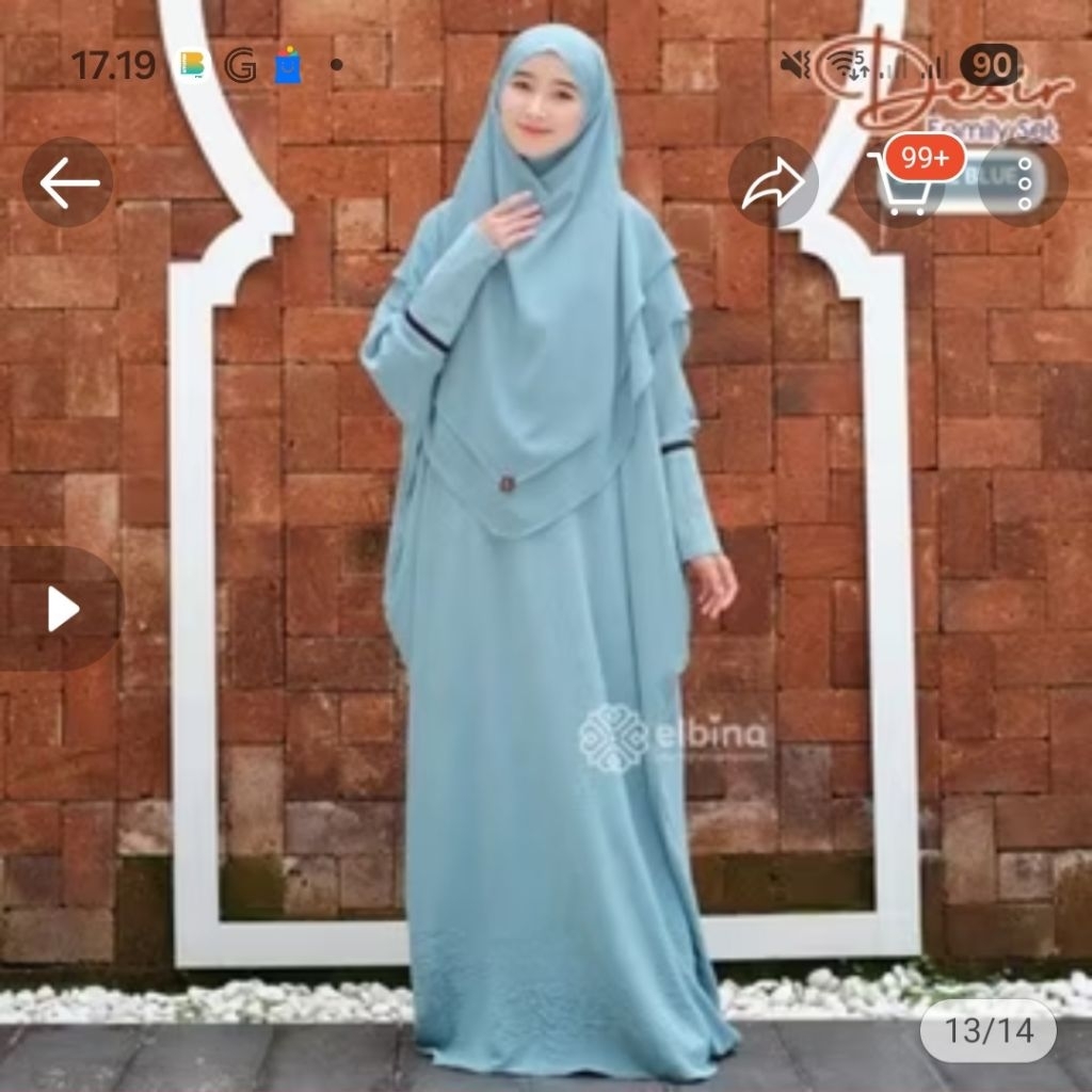(PRELOVED) ELBINA HIJAB 1 SET ABAYA DESIR DAN FK STEEL BLUE XL