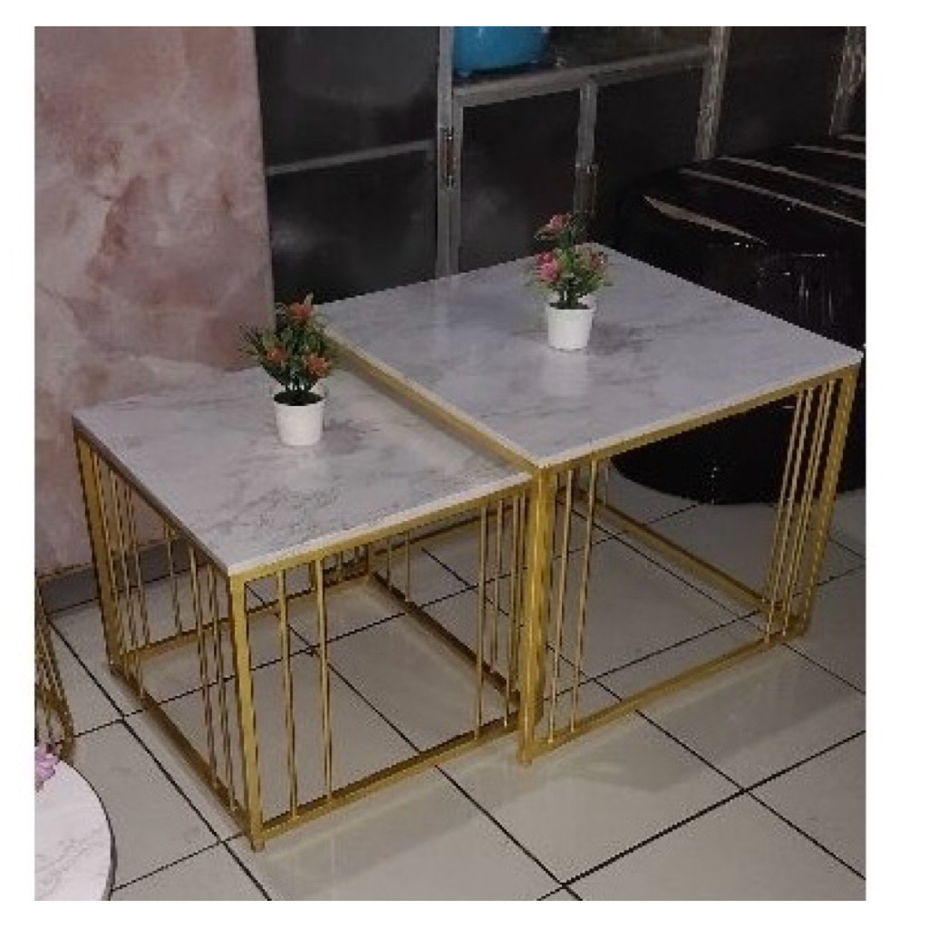 meja besi  2-1 dekorasi ruang tamu minimalis modern model kotak.meja set kotak minimalis modern