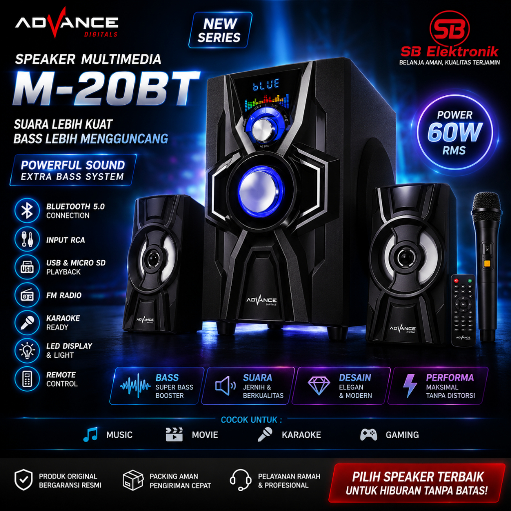 SPEAKER ADVANCE M20BT (BLUETOOTH, RCA, USB, MICRO SD, RADIO FM,REMOTE)